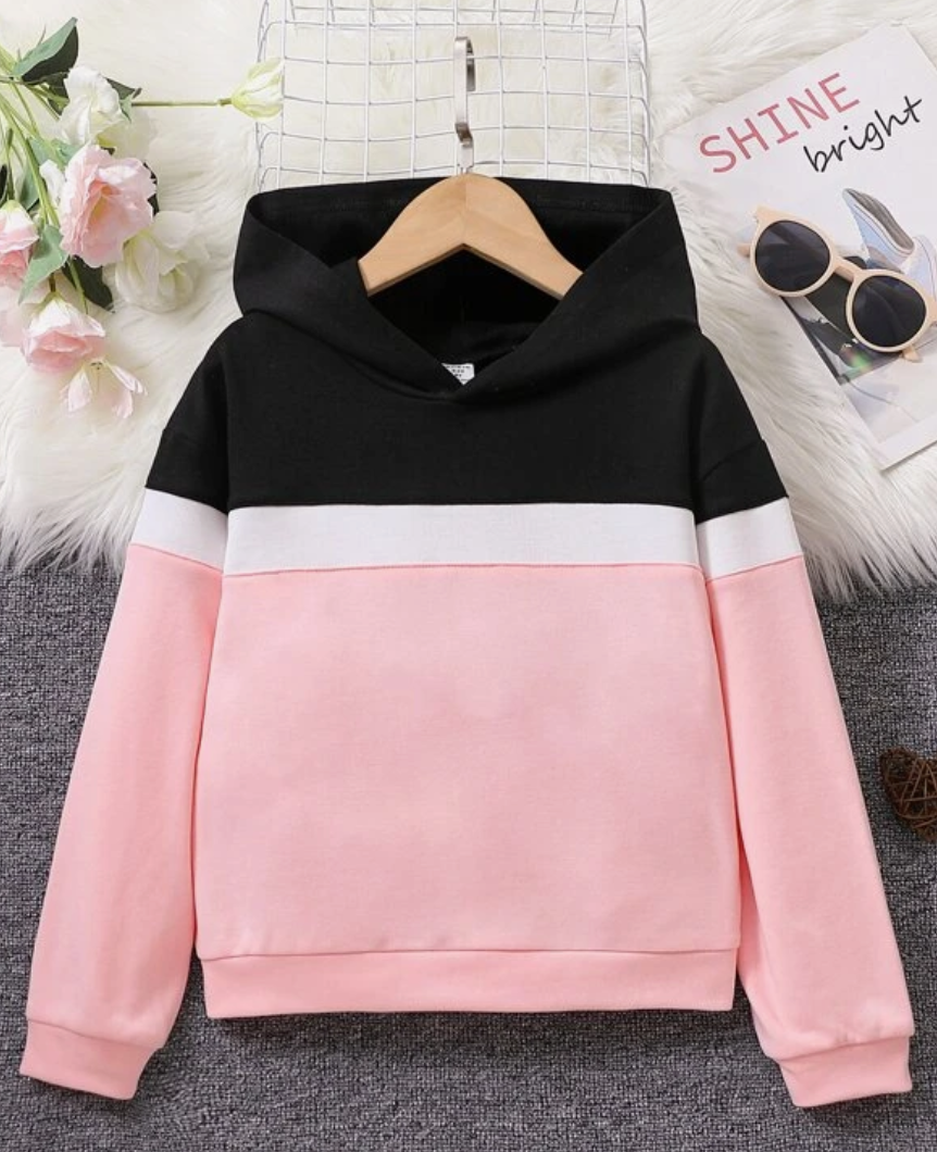 Girls Color Block Drop Shoulder Hoodie (SC39)