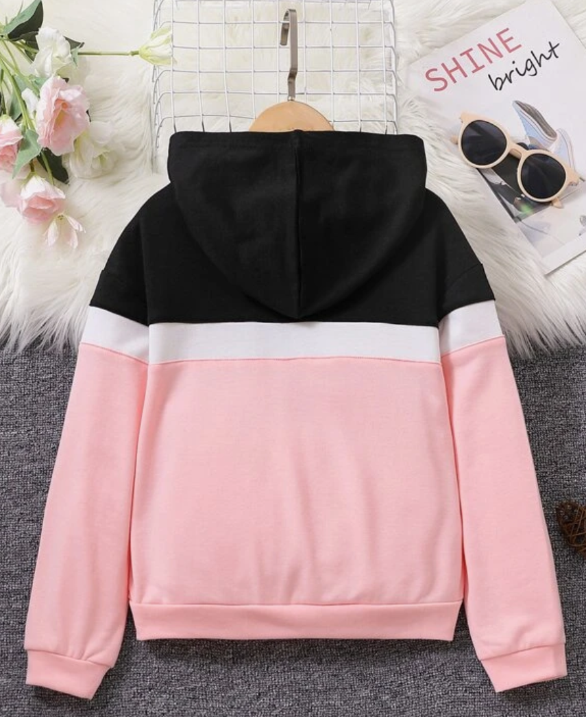 Girls Color Block Drop Shoulder Hoodie (SC39)