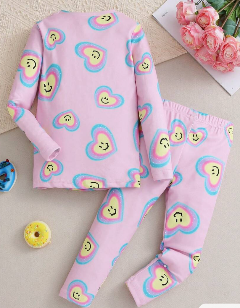 Young Girl Heart & Cartoon Graphic PJ Set (SC66)