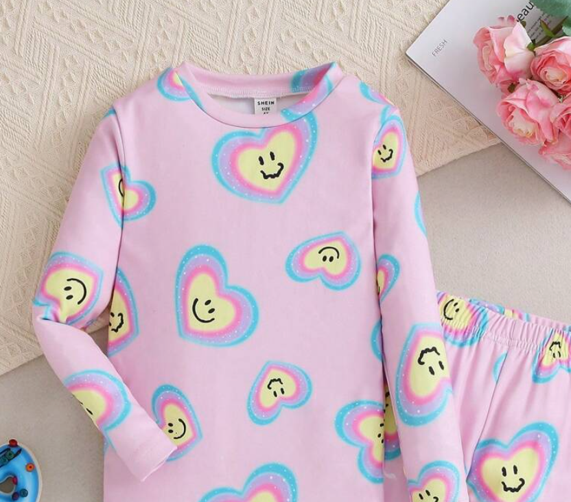 Young Girl Heart & Cartoon Graphic PJ Set (SC66)