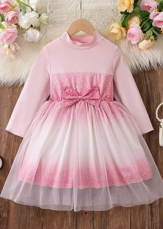 Kids FANZEY Young Girl Ombre Bow Front Mesh Overlay Dress (SC70)