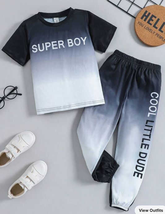 Young Boy Letter Graphic Ombre Tee & Sweatpants (SC71)