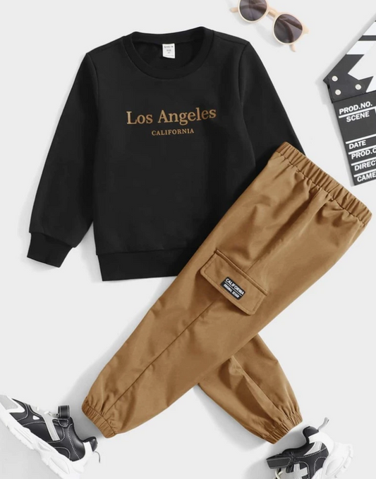 Kids EVRYDAY Young Boy Slogan Graphic Sweatshirt & Cargo Pants (SC77)