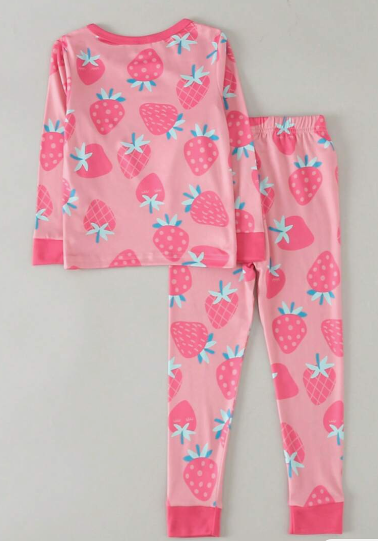 Girl Strawberry Print Snug Fit PJ Set (SC87)