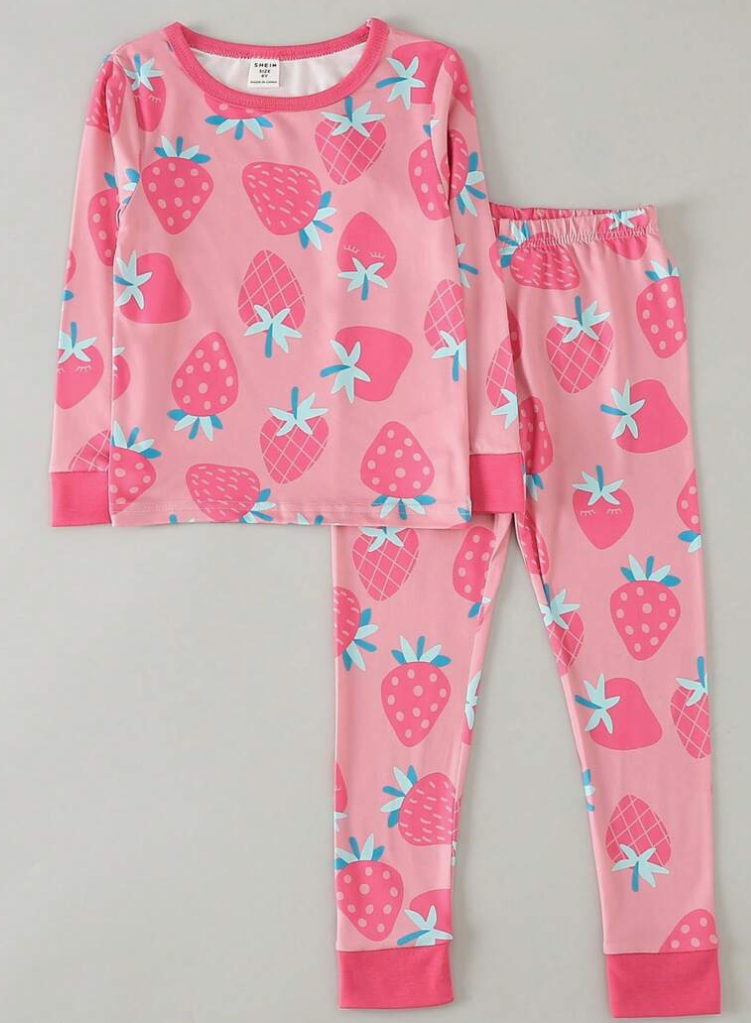 Girl Strawberry Print Snug Fit PJ Set (SC87)