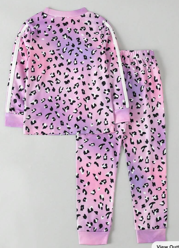 Little Girls' Pink Ombre Leopard Print Round Neck Lounge Wear (SC91)