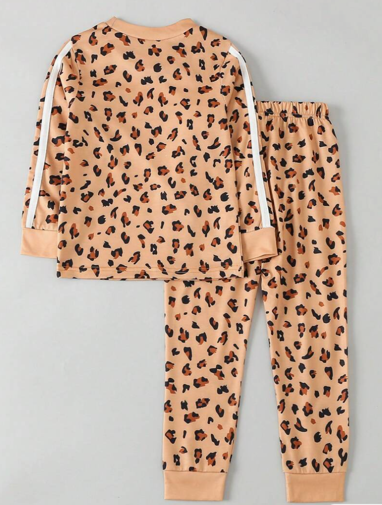 Little Girls' Orange Ombre Leopard Print Round Neck Lounge Wear (SC92)