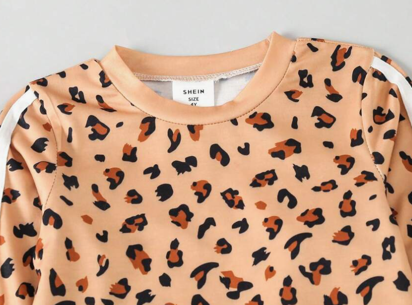 Little Girls' Orange Ombre Leopard Print Round Neck Lounge Wear (SC92)