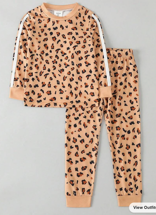 Little Girls' Orange Ombre Leopard Print Round Neck Lounge Wear (SC92)